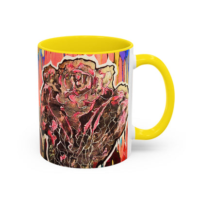 Abstract Floral Accent Coffee Mug — Vibrant Rose Art Ceramic Mug (11/15 oz)