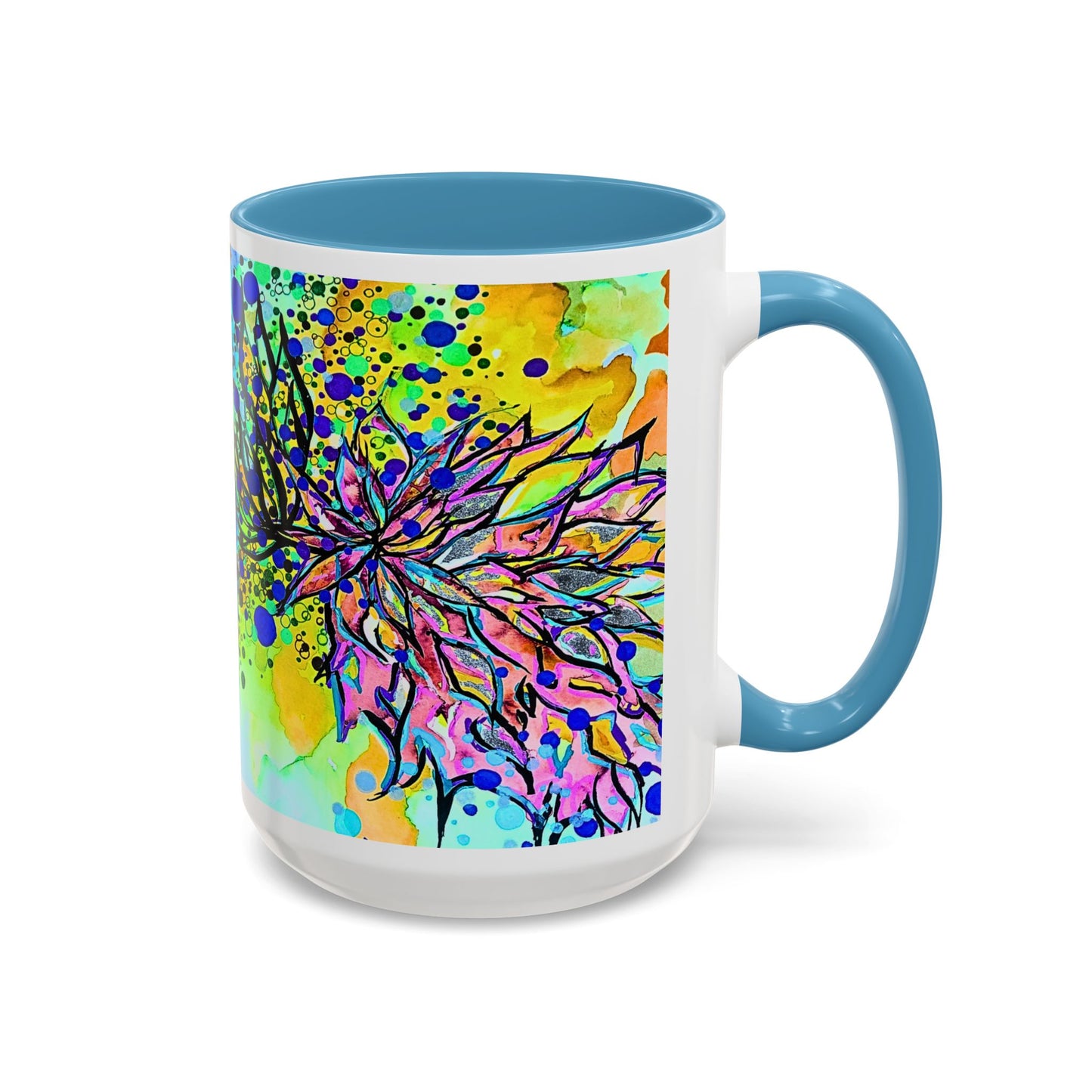 Artistic Floral Coffee Mug — Colorful Watercolor Mandala Accent Mug (11/15oz)