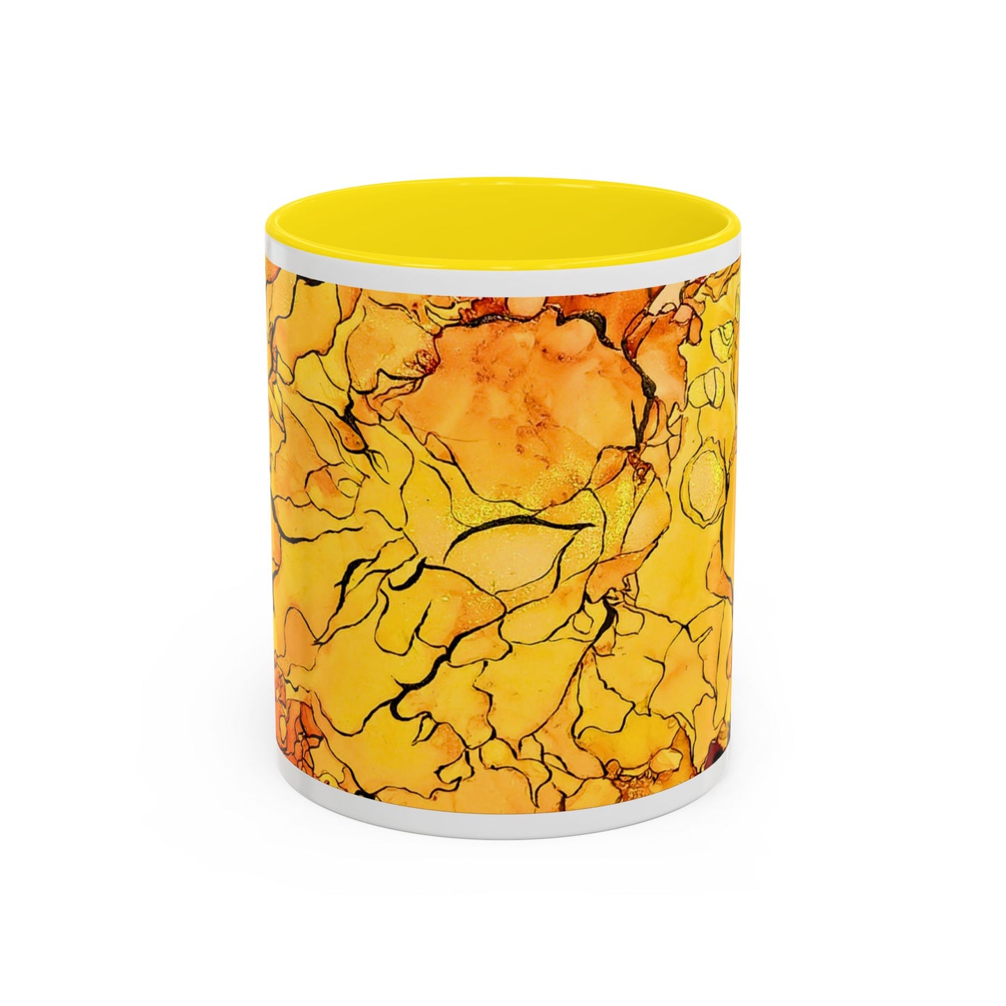 Yellow Floral Accent Coffee Mug – Bright Watercolor Peony Design (11/15oz)