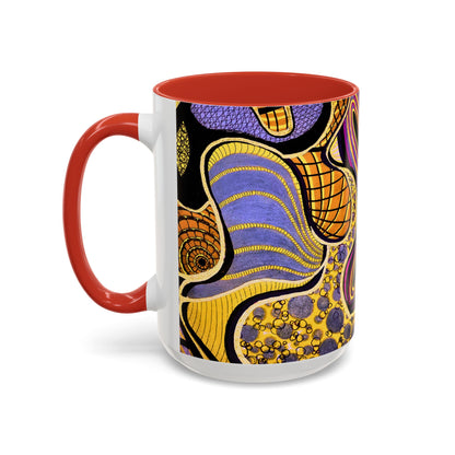 Psychedelic Seashells Accent Coffee Mug — Vibrant Purple & Gold Ocean Pattern (11/15oz)