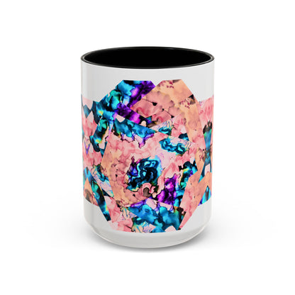 Abstract Gemstone Accent Coffee Mug — Pink & Teal Marble Art
