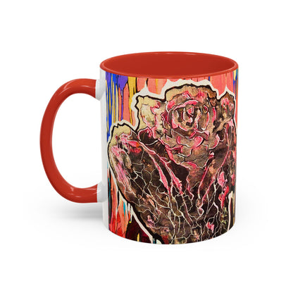 Abstract Floral Accent Coffee Mug — Vibrant Rose Art Ceramic Mug (11/15 oz)