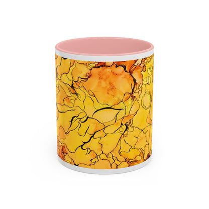 Yellow Floral Accent Coffee Mug – Bright Watercolor Peony Design (11/15oz)