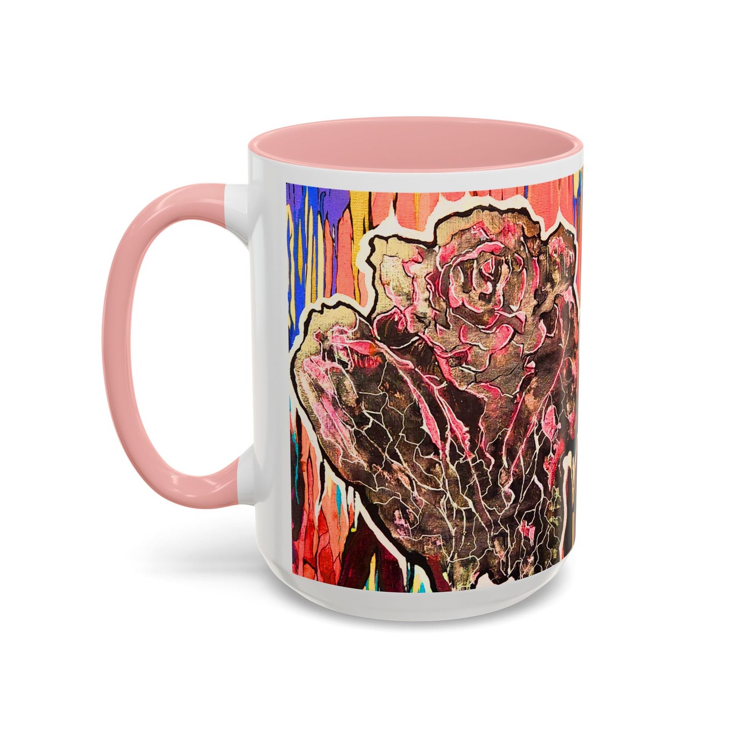 Abstract Floral Accent Coffee Mug — Vibrant Rose Art Ceramic Mug (11/15 oz)