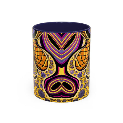 Psychedelic Seashells Accent Coffee Mug — Vibrant Purple & Gold Ocean Pattern (11/15oz)