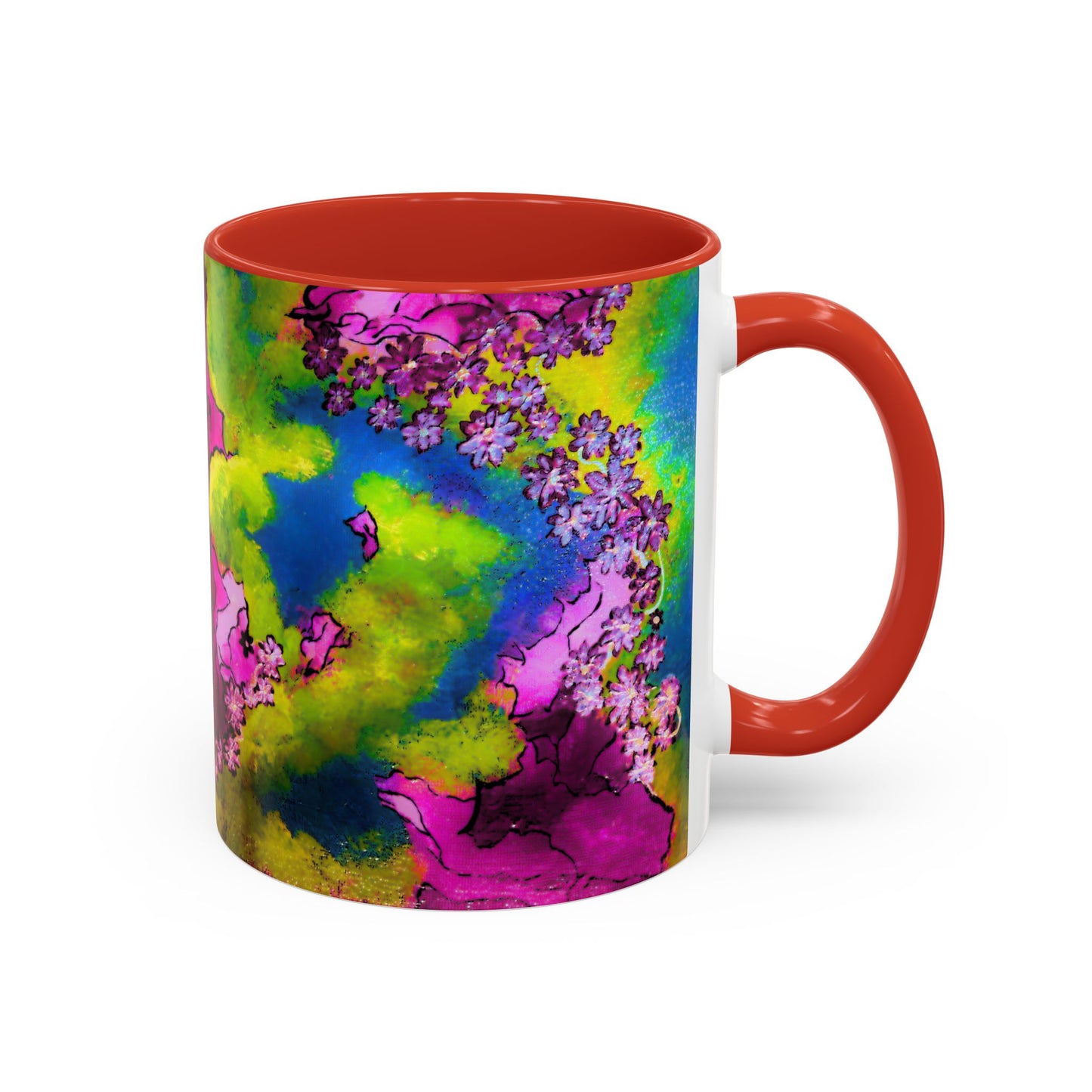Vibrant Abstract Inkblot Accent Coffee Mug – Psychedelic Floral Color Splash (11/15oz)