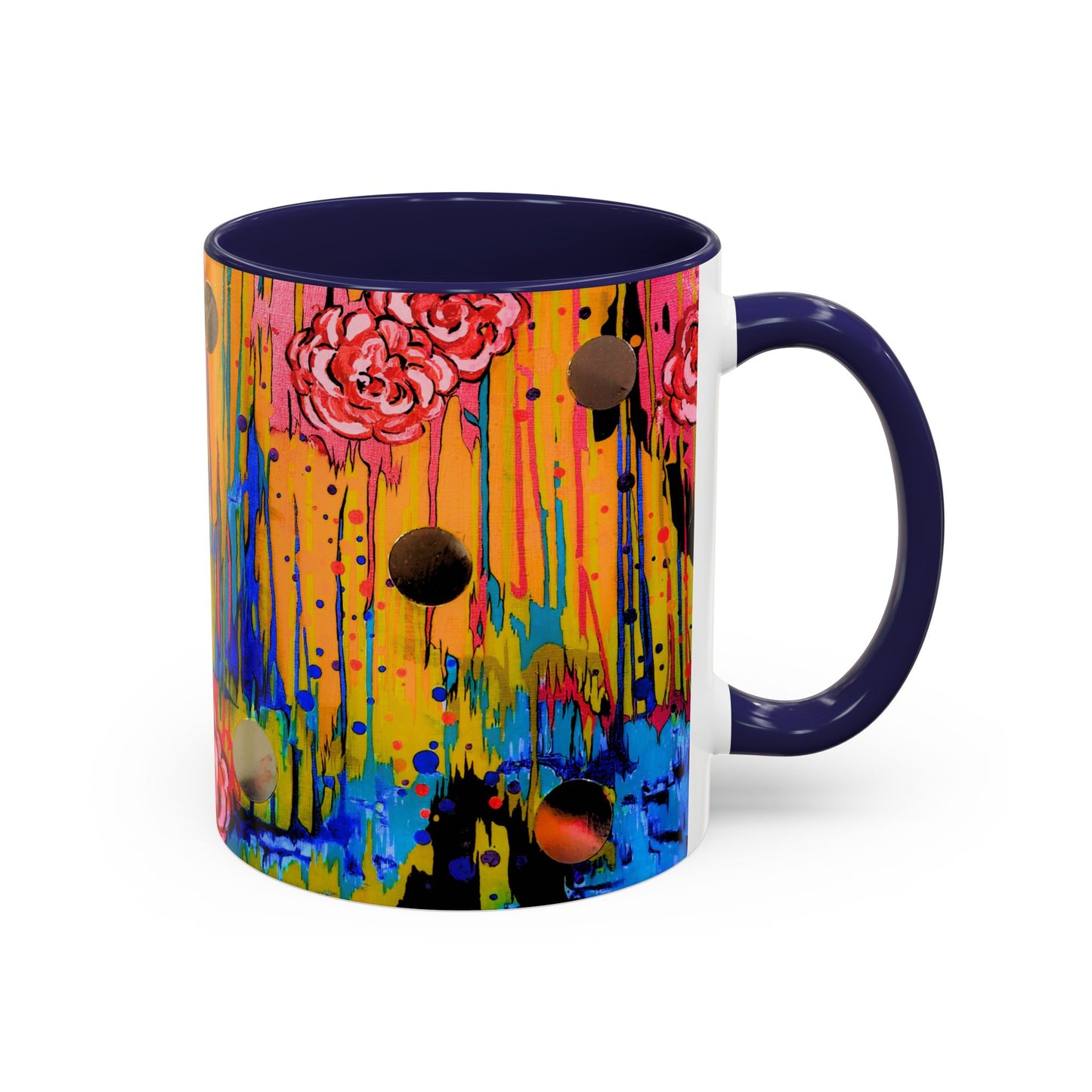 Vibrant Drip Floral Accent Coffee Mug — Colorful Abstract Roses (11/15 oz)