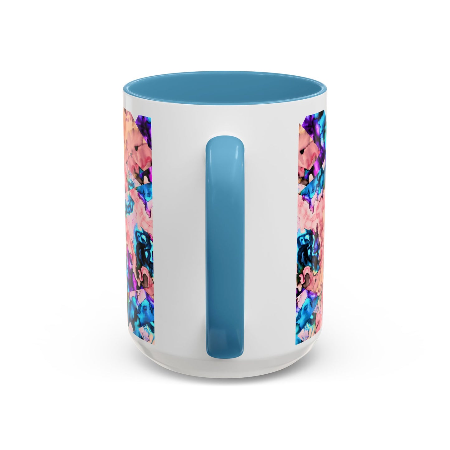 Abstract Gemstone Accent Coffee Mug — Pink & Teal Marble Art