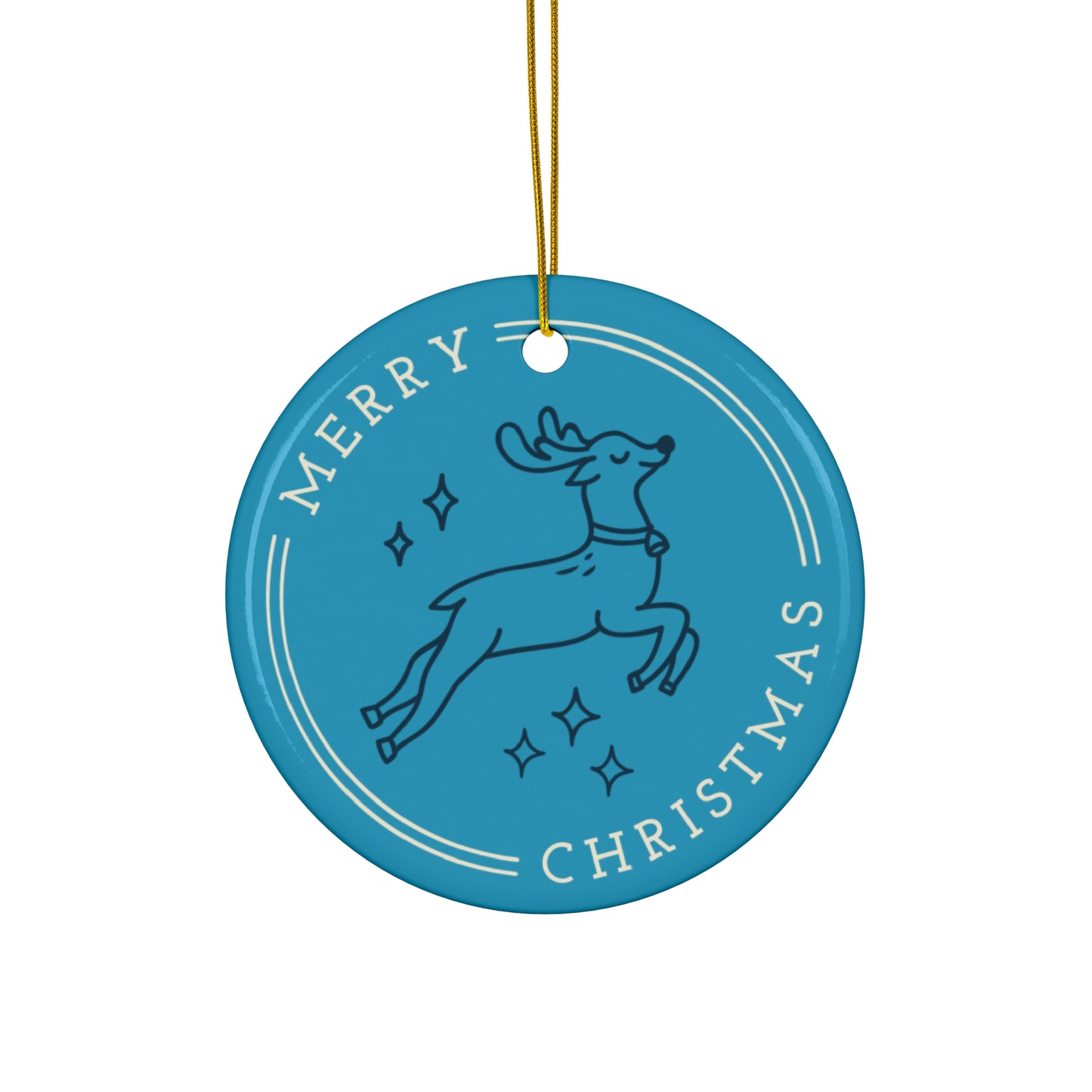 Merry Christmas Reindeer Ceramic Ornament