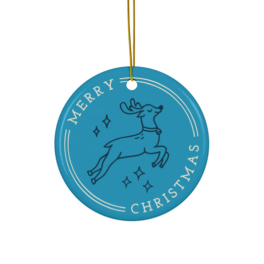 Merry Christmas Reindeer Ceramic Ornament