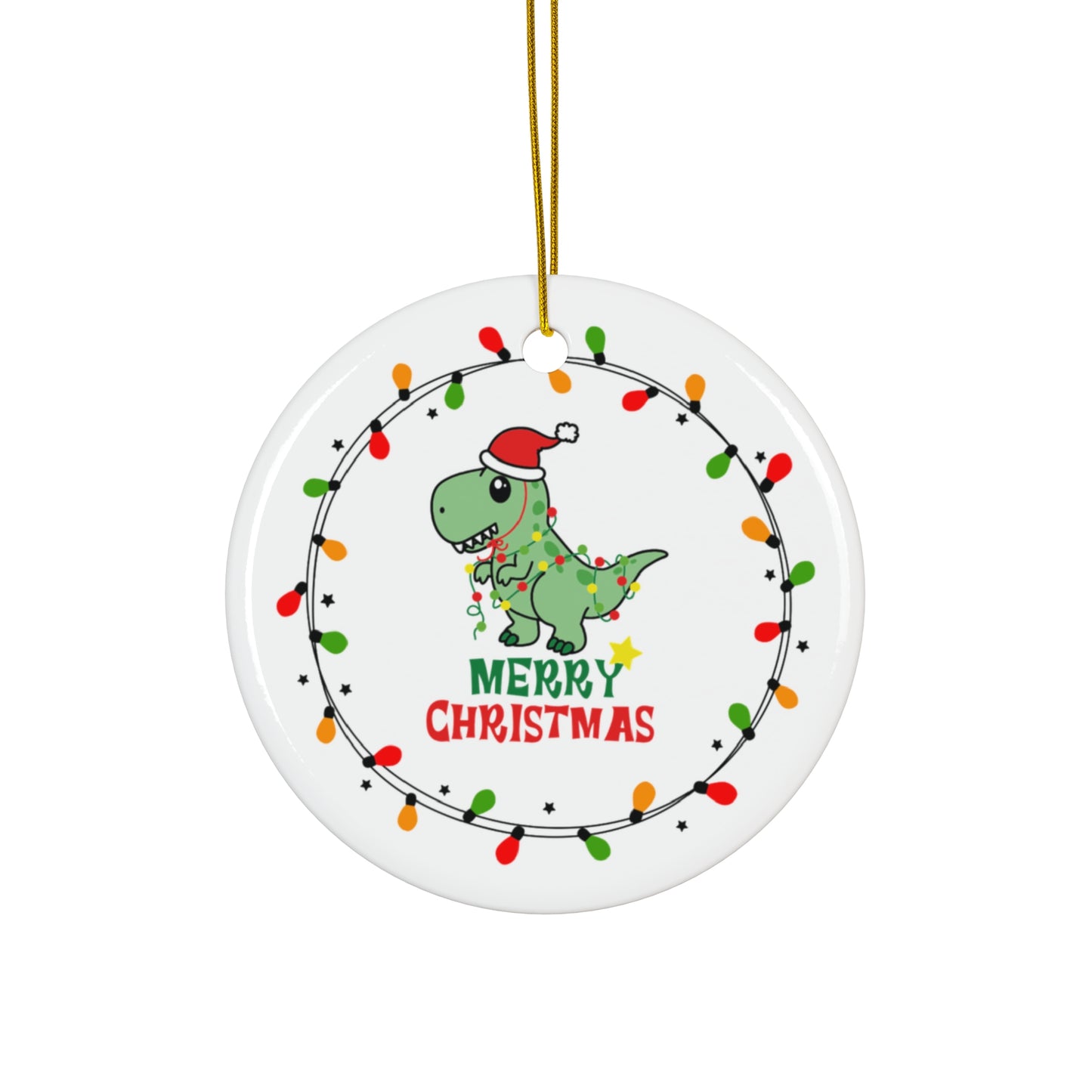 Christmas Dino Ceramic Ornament