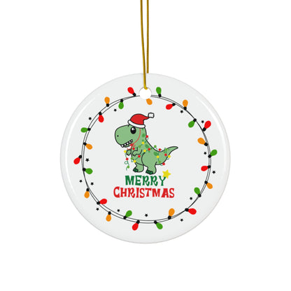 Christmas Dino Ceramic Ornament