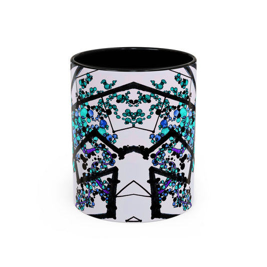 Blue Botanical Accent Coffee Mug — Teal Floral Abstract 11/15oz