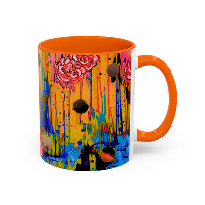 Vibrant Drip Floral Accent Coffee Mug — Colorful Abstract Roses (11/15 oz)
