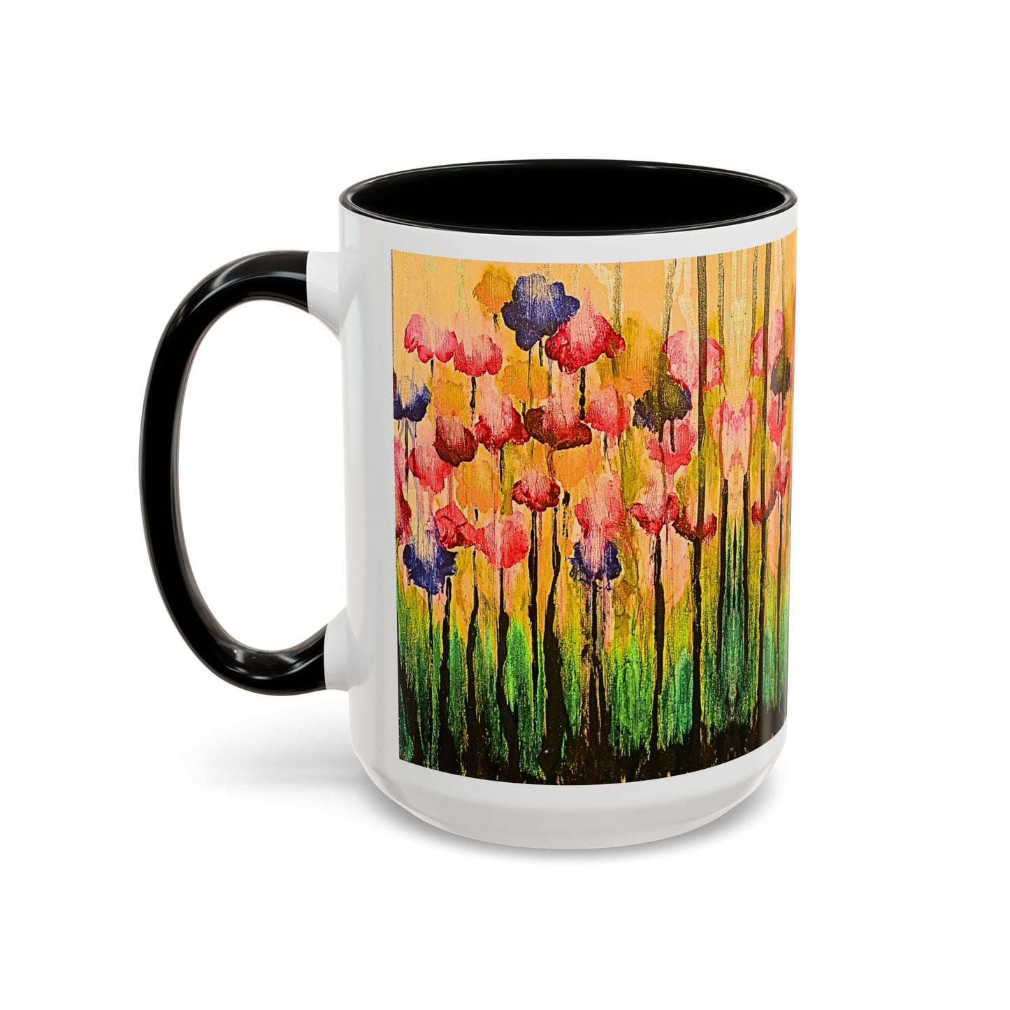 Floral Watercolor Accent Coffee Mug — Colorful Spring Poppy Art (11/15 oz)