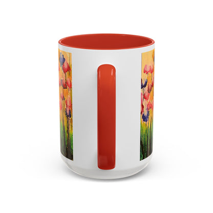 Floral Watercolor Accent Coffee Mug — Colorful Spring Poppy Art (11/15 oz)