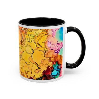 Yellow Floral Accent Coffee Mug – Bright Watercolor Peony Design (11/15oz)