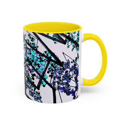 Blue Botanical Accent Coffee Mug — Teal Floral Abstract 11/15oz