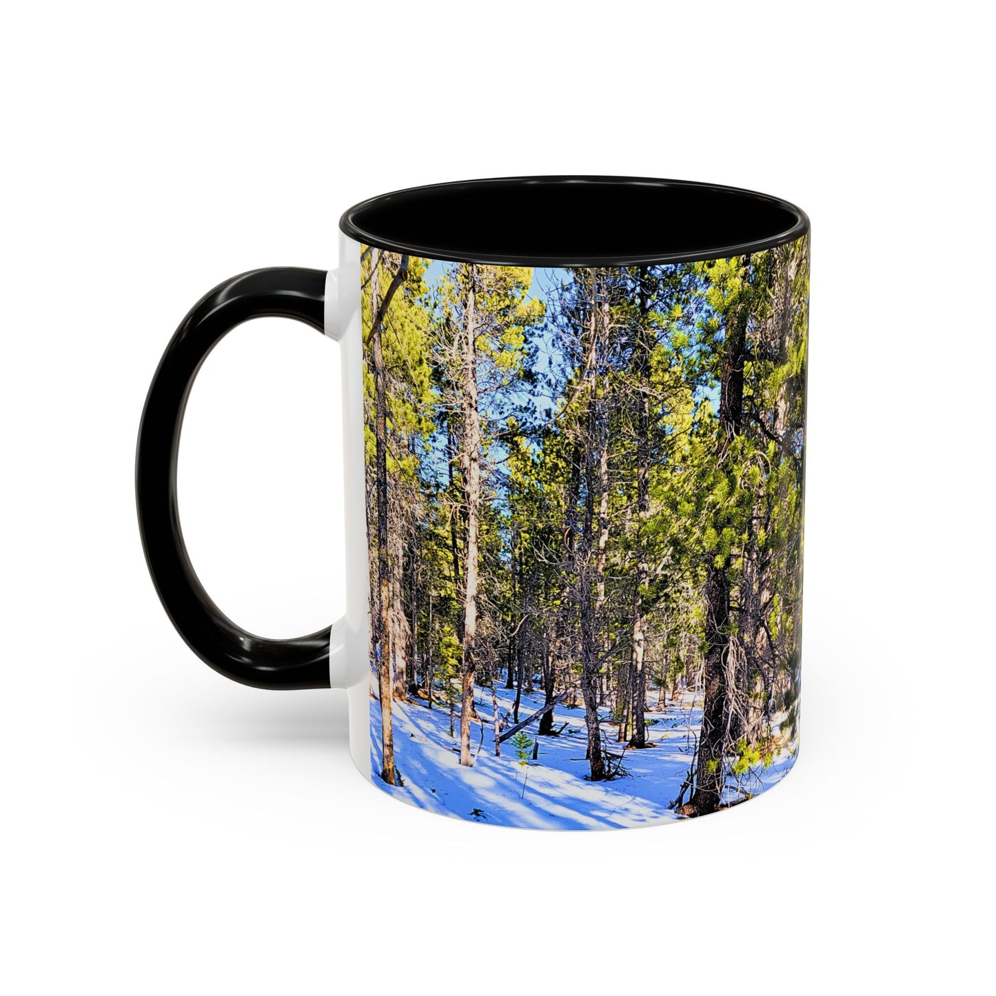 Pine Forest Snow Accent Coffee Mug – Scenic Nature Photography 11/15oz