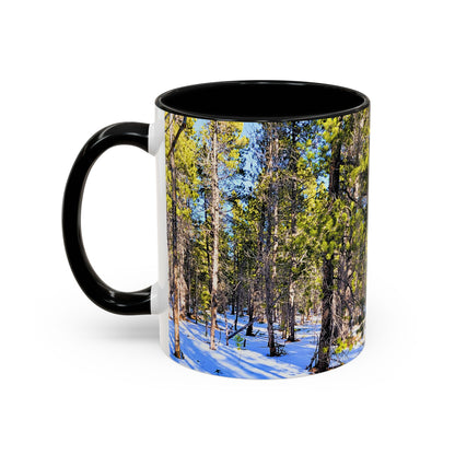 Pine Forest Snow Accent Coffee Mug – Scenic Nature Photography 11/15oz