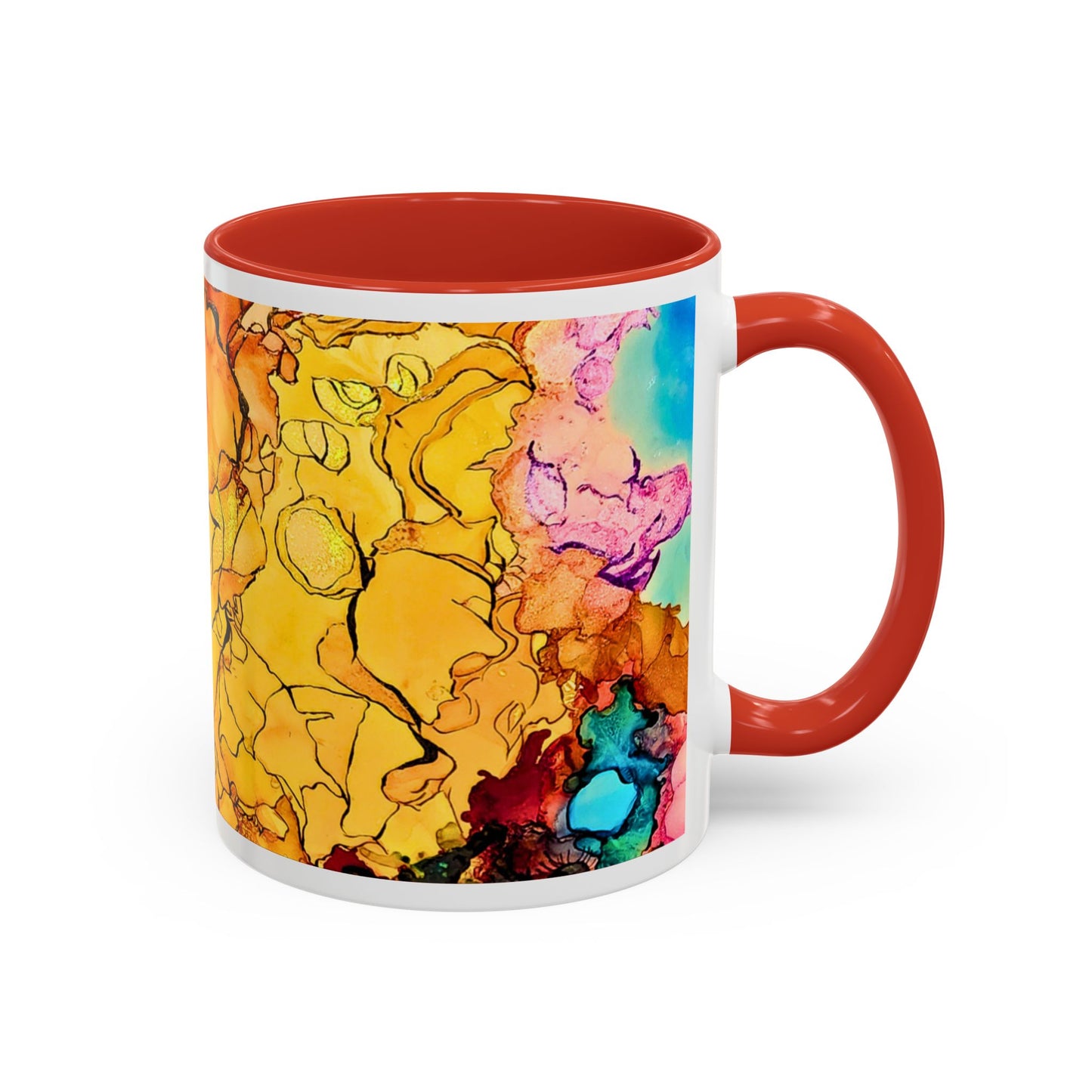 Yellow Floral Accent Coffee Mug – Bright Watercolor Peony Design (11/15oz)