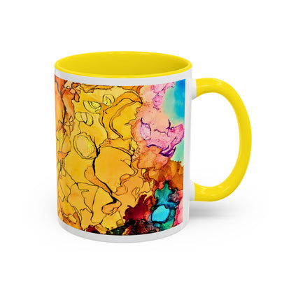 Yellow Floral Accent Coffee Mug – Bright Watercolor Peony Design (11/15oz)