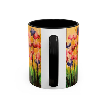 Floral Watercolor Accent Coffee Mug — Colorful Spring Poppy Art (11/15 oz)