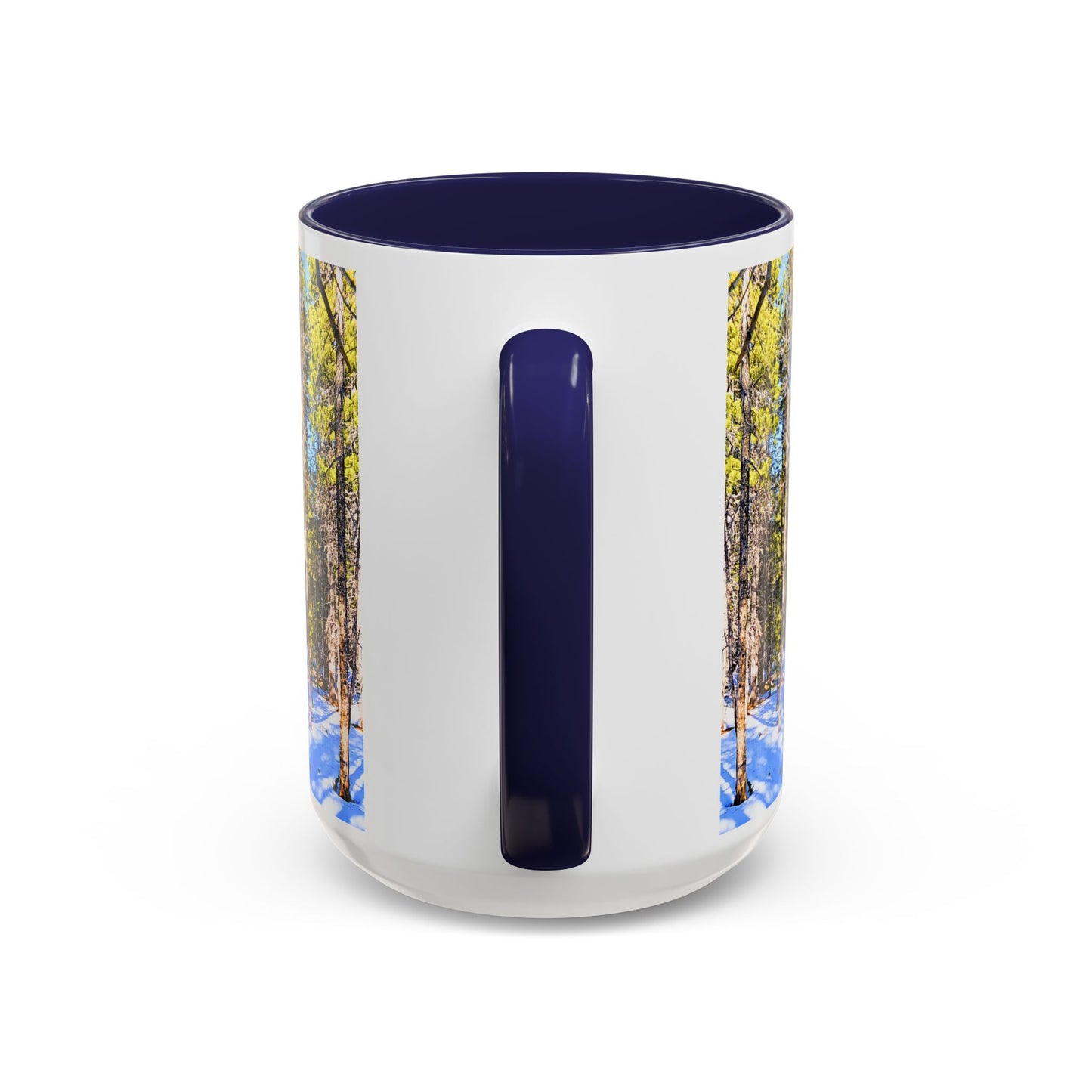 Pine Forest Snow Accent Coffee Mug – Scenic Nature Photography 11/15oz