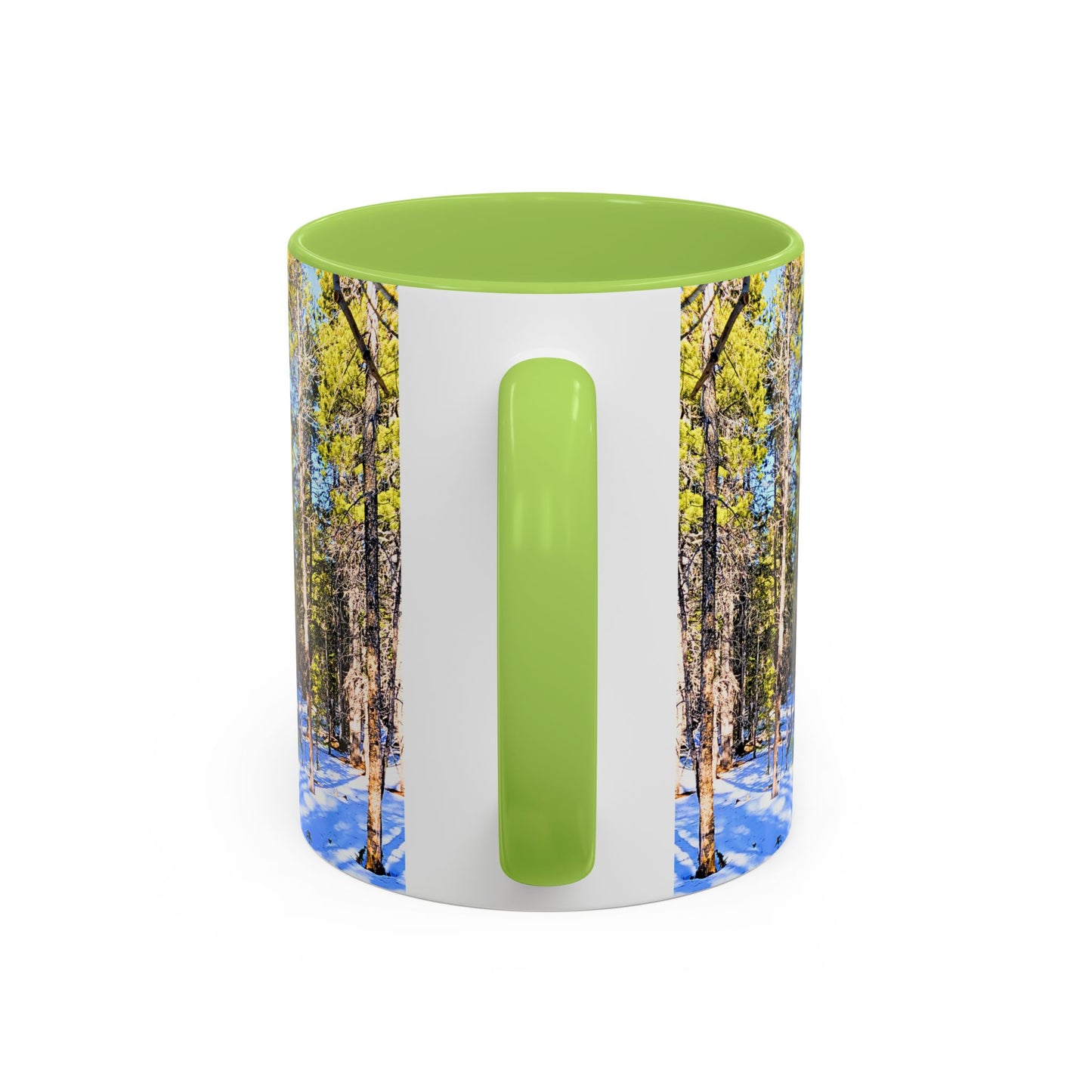 Pine Forest Snow Accent Coffee Mug – Scenic Nature Photography 11/15oz