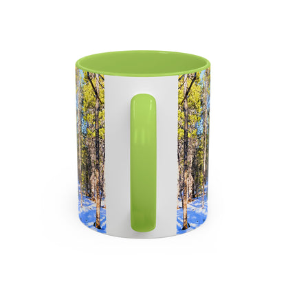 Pine Forest Snow Accent Coffee Mug – Scenic Nature Photography 11/15oz