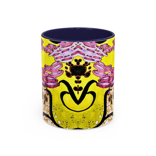 Vibrant Abstract Floral Accent Coffee Mug — Yellow & Pink Artistic Design (11/15 oz)
