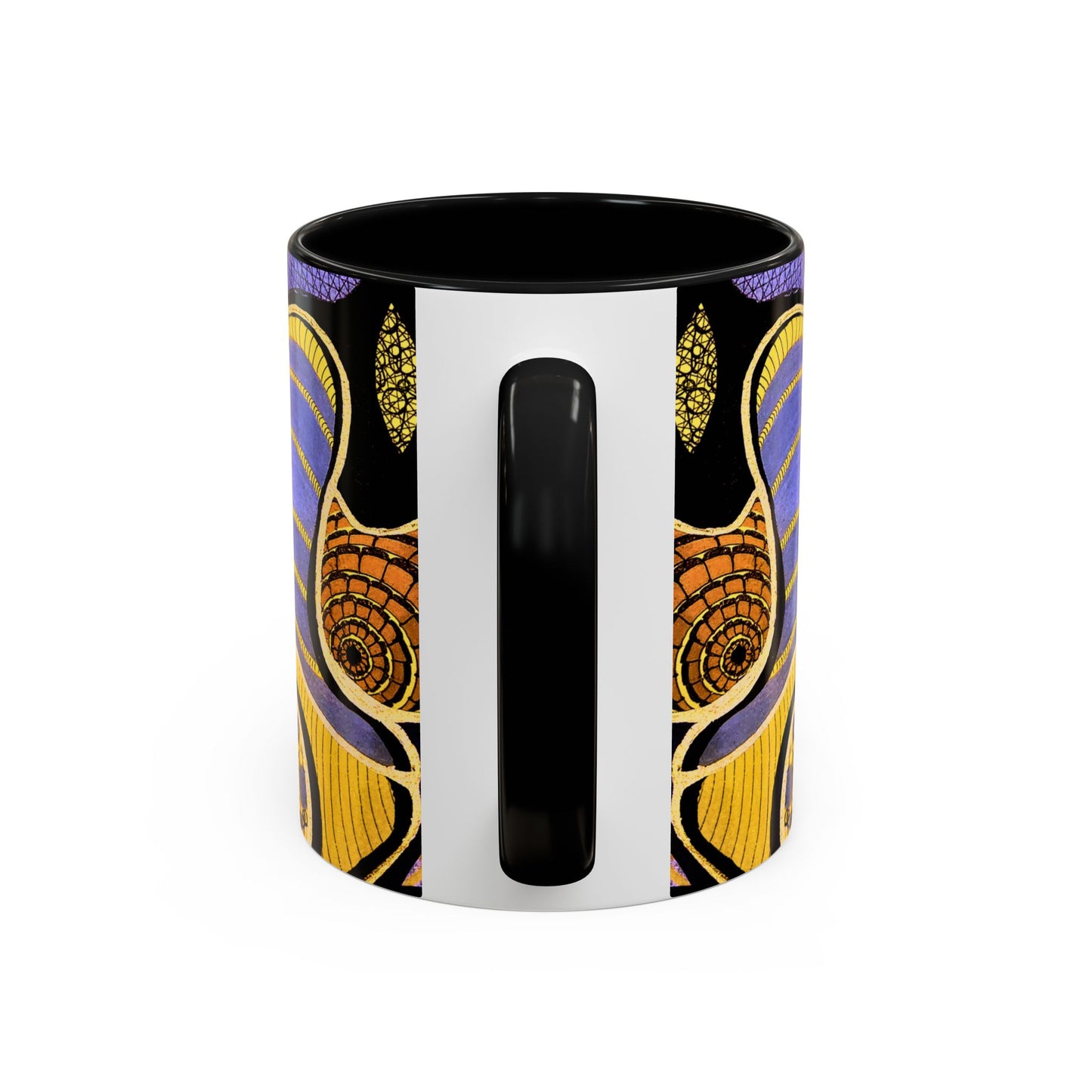Psychedelic Seashells Accent Coffee Mug — Vibrant Purple & Gold Ocean Pattern (11/15oz)