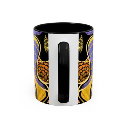 Psychedelic Seashells Accent Coffee Mug — Vibrant Purple & Gold Ocean Pattern (11/15oz)