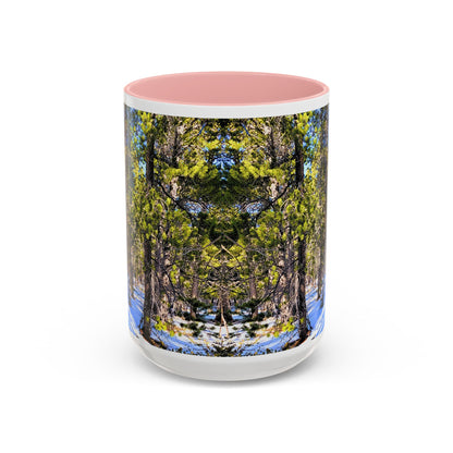 Pine Forest Snow Accent Coffee Mug – Scenic Nature Photography 11/15oz
