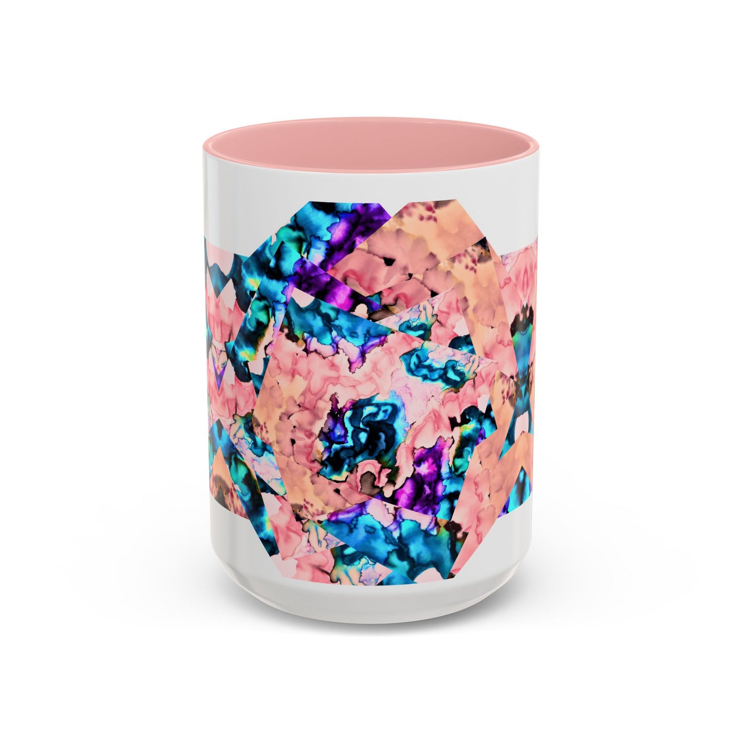 Abstract Gemstone Accent Coffee Mug — Pink & Teal Marble Art