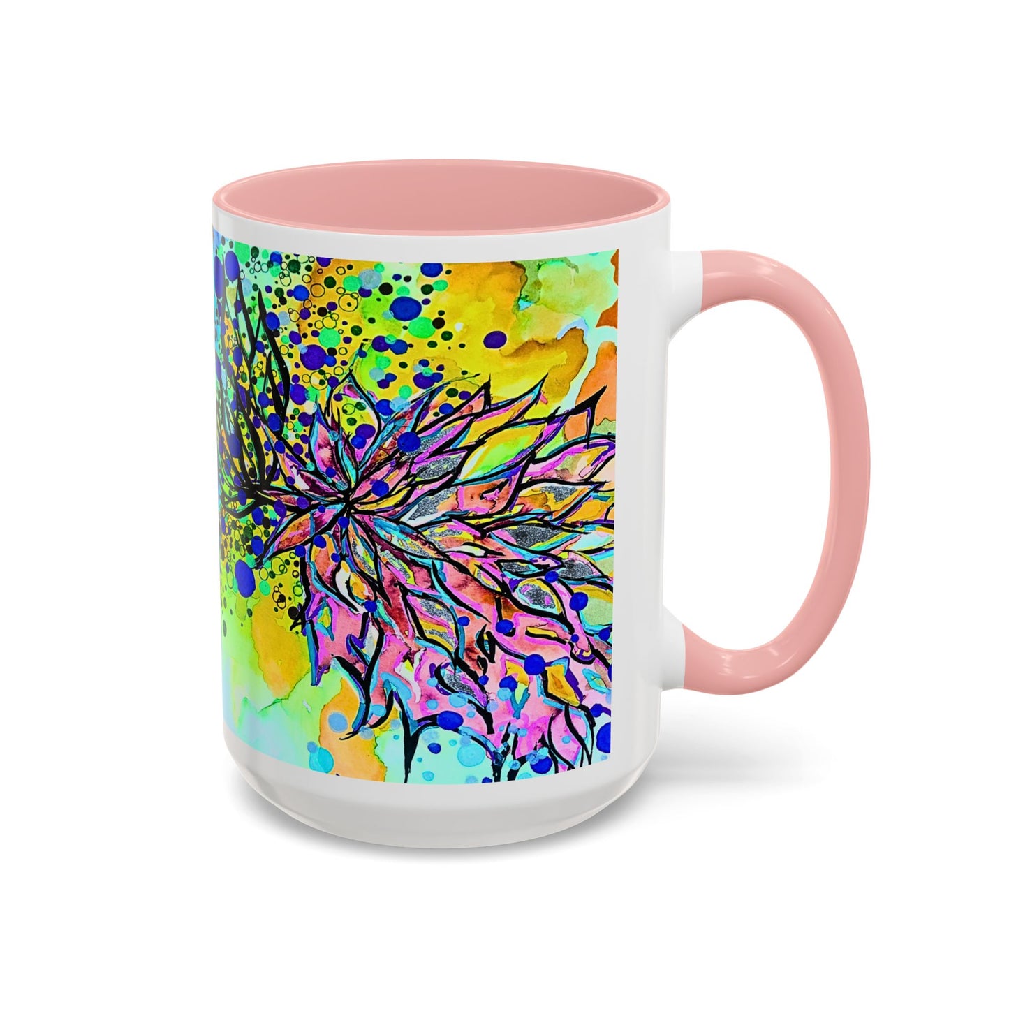 Artistic Floral Coffee Mug — Colorful Watercolor Mandala Accent Mug (11/15oz)
