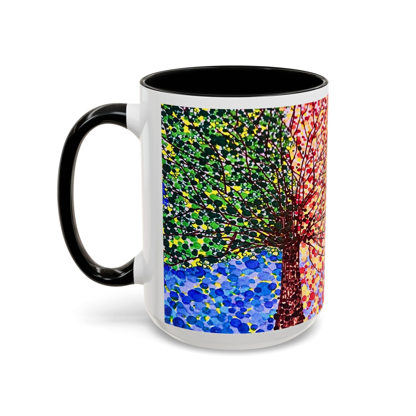 Accent Coffee Mug - Colorful Pointillist Tree Art Cup (11/15 oz)
