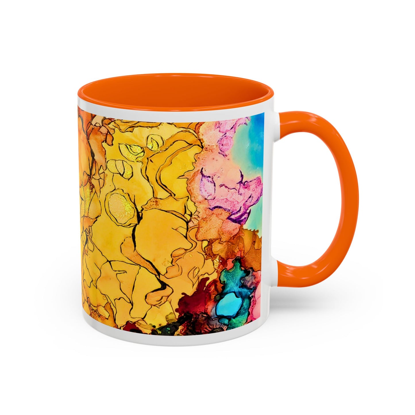 Yellow Floral Accent Coffee Mug – Bright Watercolor Peony Design (11/15oz)