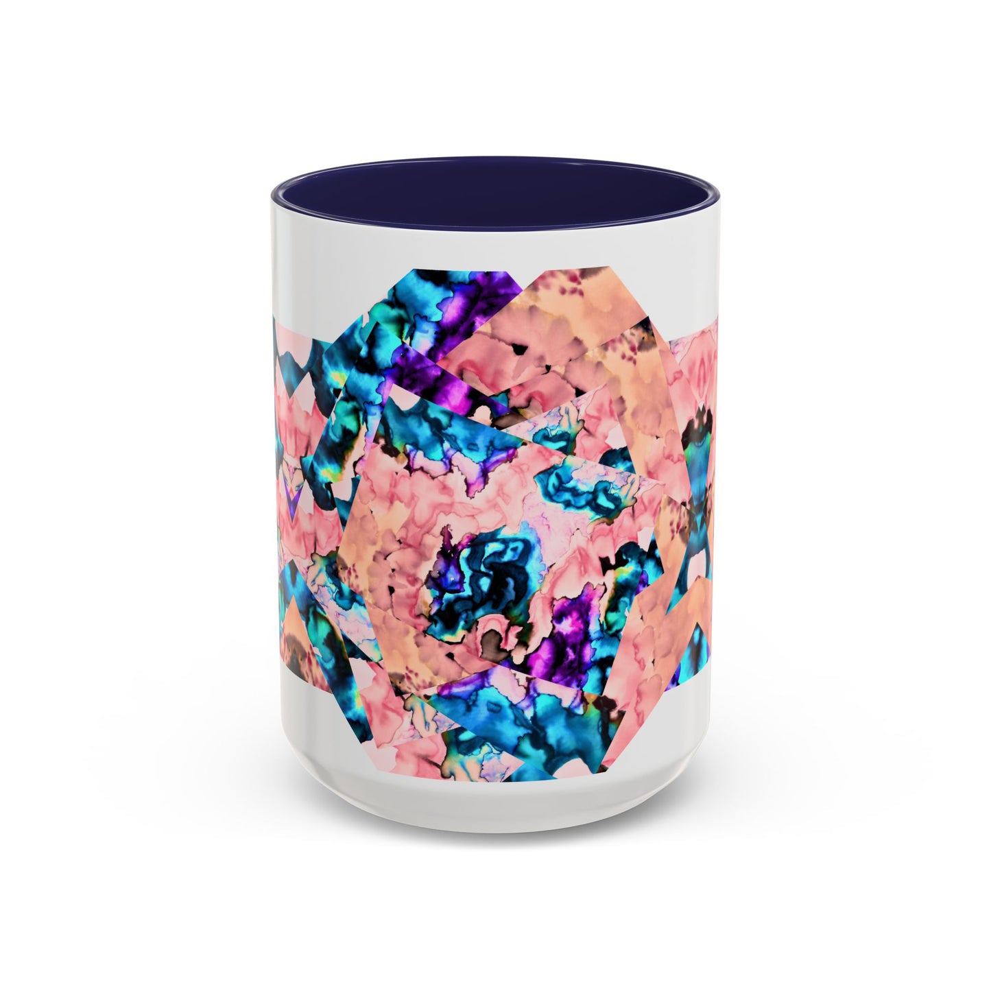 Abstract Gemstone Accent Coffee Mug — Pink & Teal Marble Art