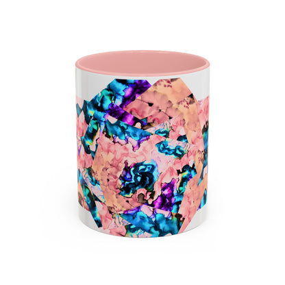 Abstract Gemstone Accent Coffee Mug — Pink & Teal Marble Art