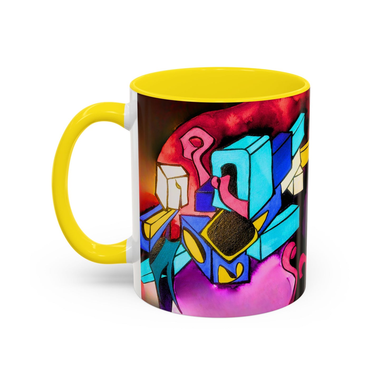 Abstract Neon Art Coffee Mug — Colorful Geometric Accent Mug