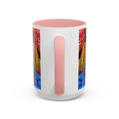 Vibrant Drip Floral Accent Coffee Mug — Colorful Abstract Roses (11/15 oz)
