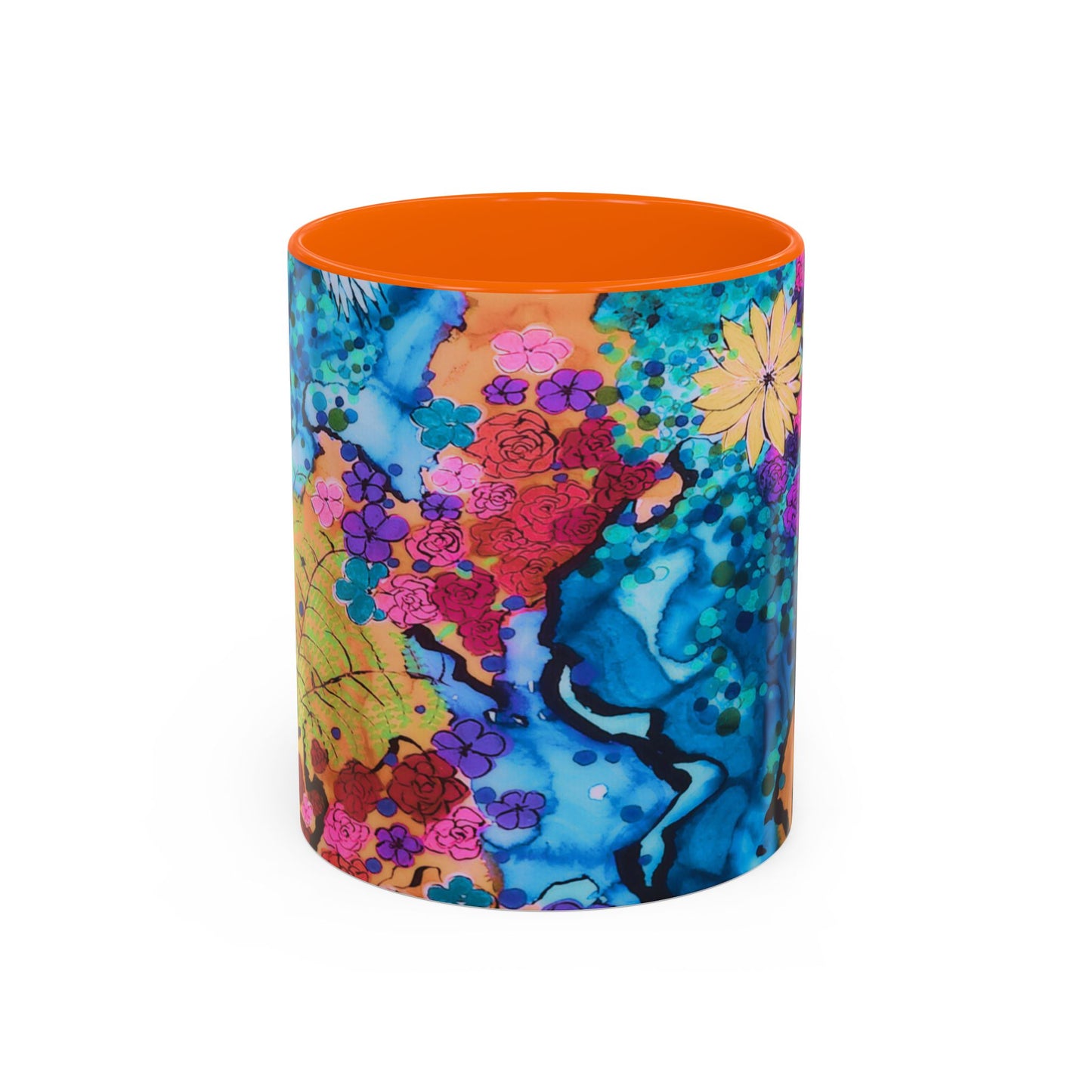 Vibrant Floral Watercolor Accent Coffee Mug