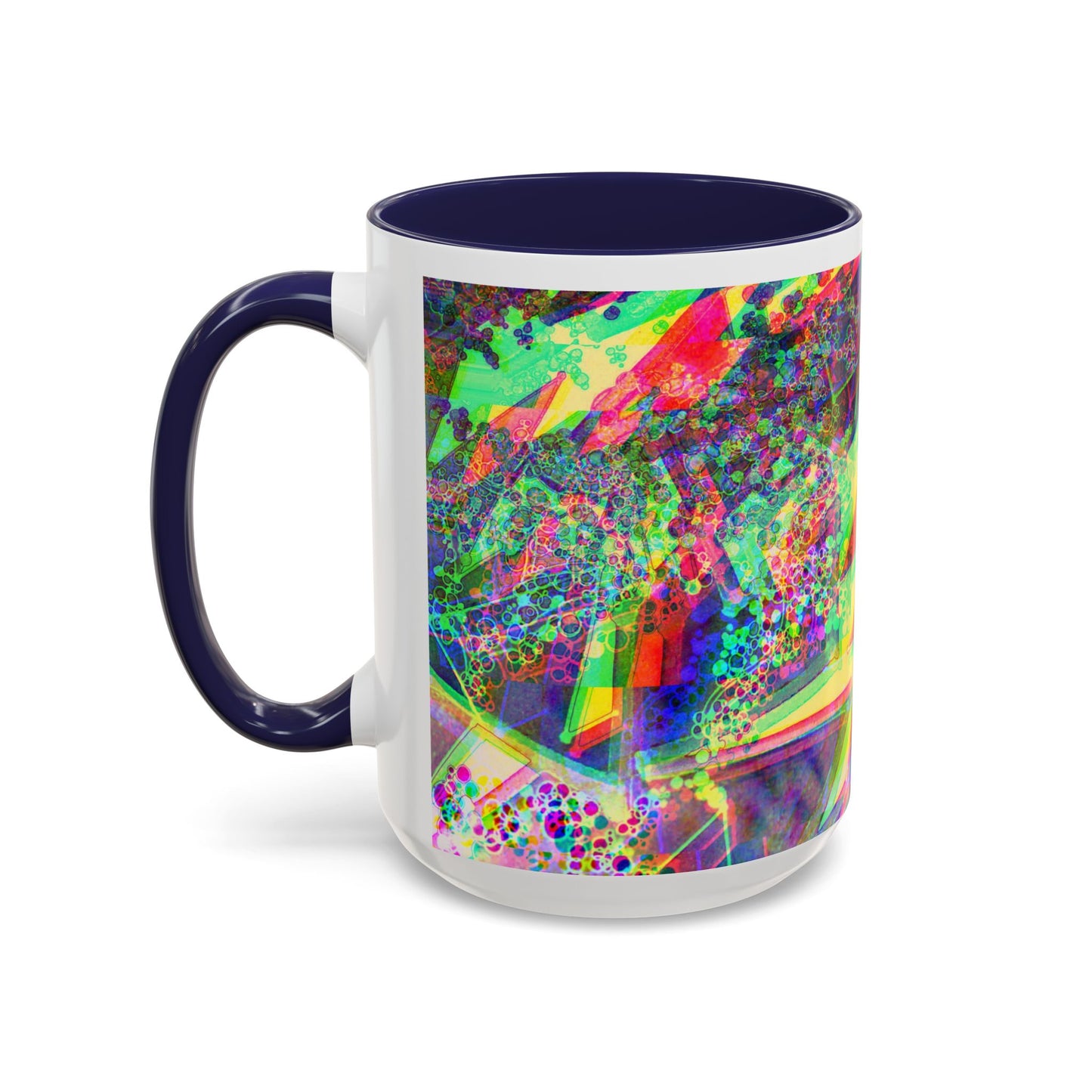 Psychedelic Geometric Accent Coffee Mug — Vibrant Neon Art Design (11/15oz)