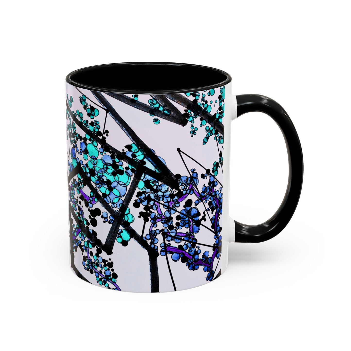 Blue Botanical Accent Coffee Mug — Teal Floral Abstract 11/15oz