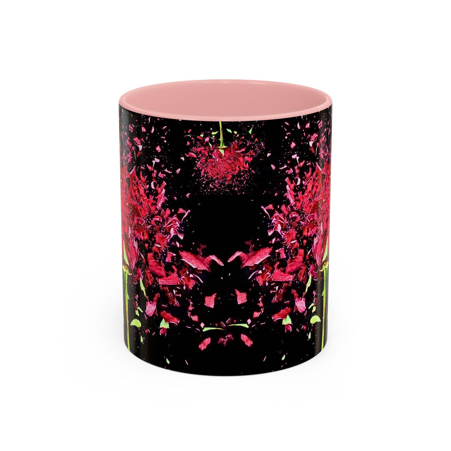 Black Floral Splash Coffee Mug — Red Rose Explosion Accent Mug (11/15oz)