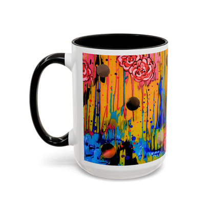Vibrant Drip Floral Accent Coffee Mug — Colorful Abstract Roses (11/15 oz)