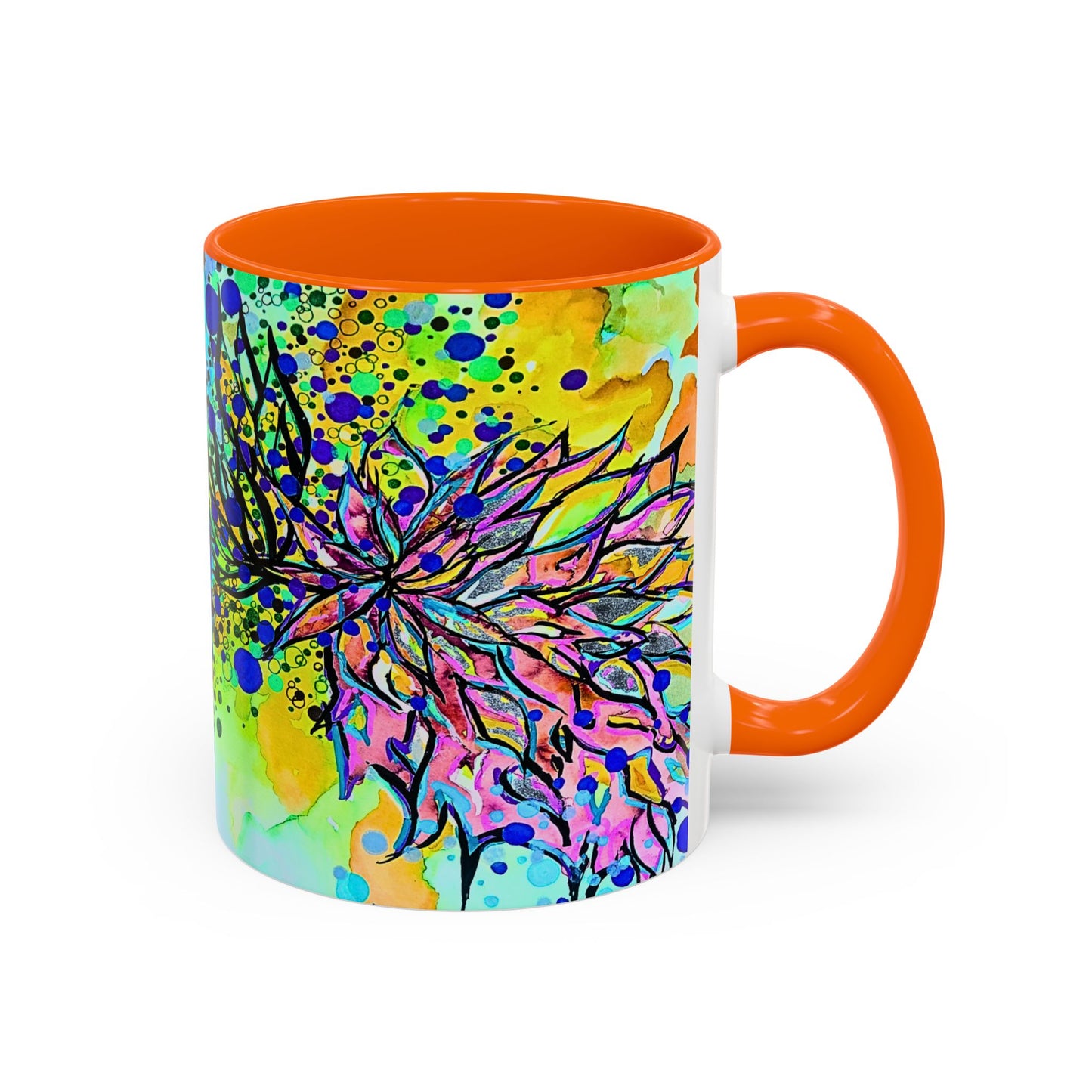 Artistic Floral Coffee Mug — Colorful Watercolor Mandala Accent Mug (11/15oz)