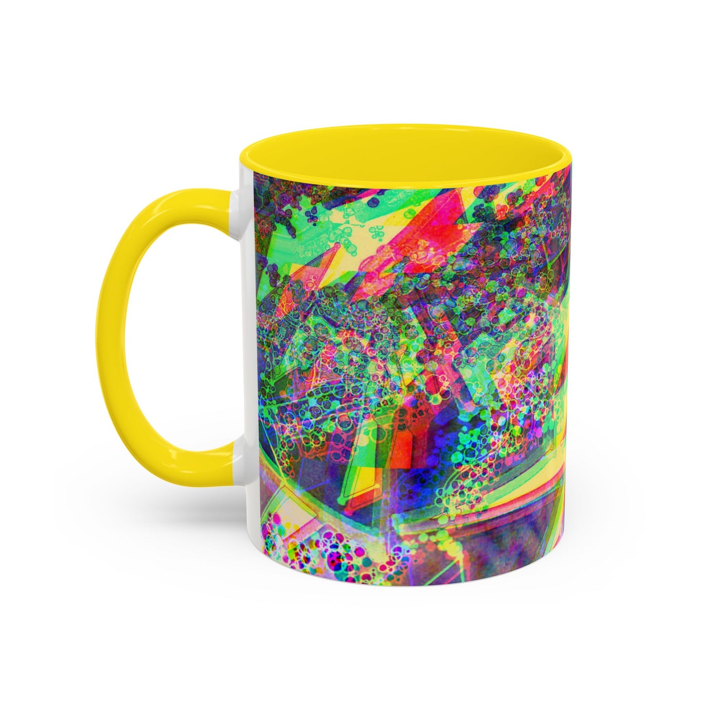 Psychedelic Geometric Accent Coffee Mug — Vibrant Neon Art Design (11/15oz)