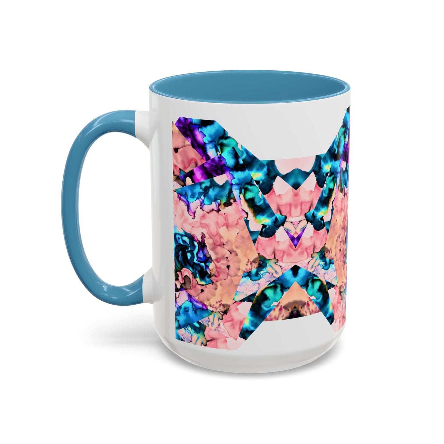 Abstract Gemstone Accent Coffee Mug — Pink & Teal Marble Art